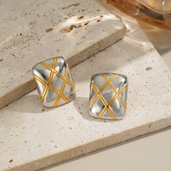 Wholesale Women's Square Stainless Steel Earrings With Gold And Silver Color Matching Pvd Furnace Vacuum Real Gold Plating And Geometric Design