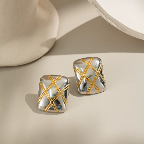 Wholesale Women's Square Stainless Steel Earrings With Gold And Silver Color Matching Pvd Furnace Vacuum Real Gold Plating And Geometric Design