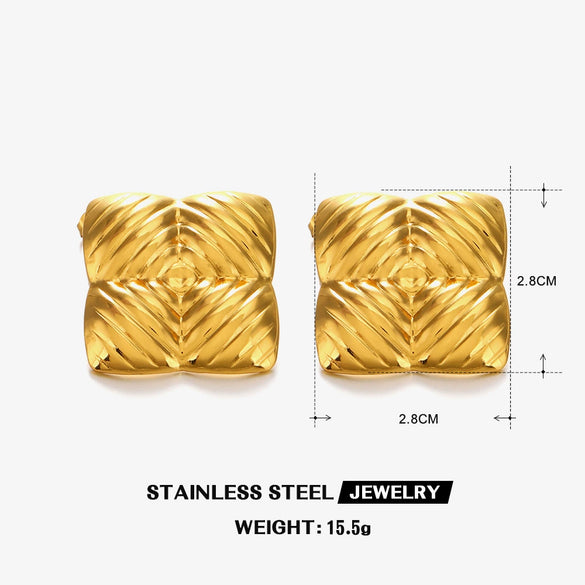 Wholesale Women's Square Titanium Steel Geometric Stripes Electroplated Retro Hiphop Earrings