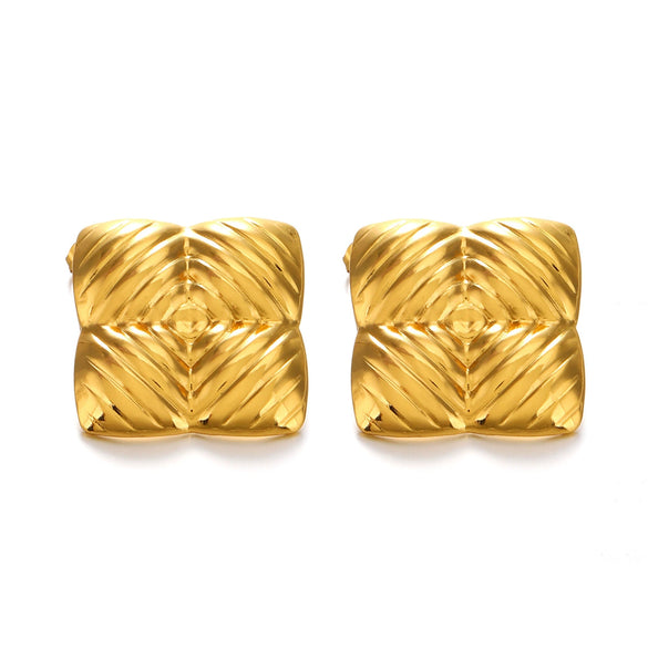 Wholesale Women's Square Titanium Steel Geometric Stripes Electroplated Retro Hiphop Earrings