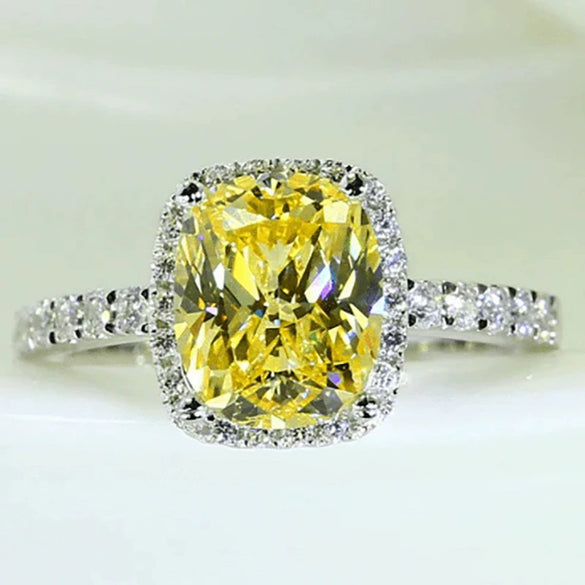 Wholesale Women's Square Yellow Ring Copper Zircon Geometric Business Style Jewelry