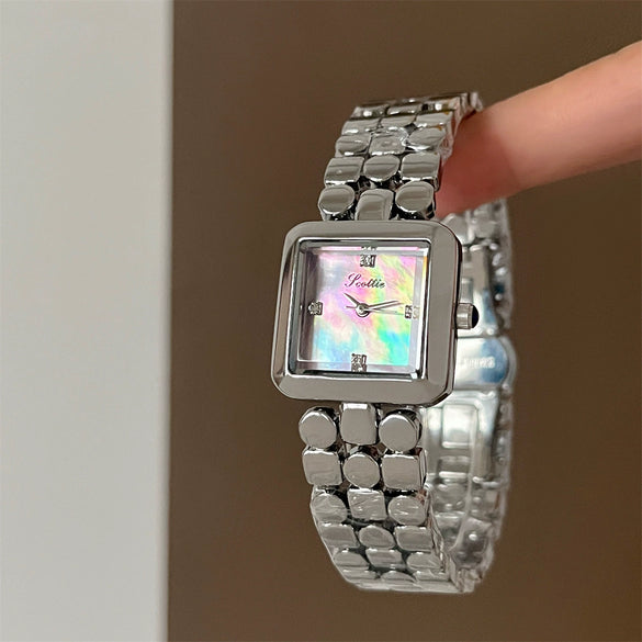 Wholesale Women's Squareshaped Scottie Steel Band Watch With Motherofpearl Square Dial And Ordinary Glass Mirror