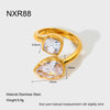 Wholesale Women's Stackable Double Zircon Open Ring 18K Gold Plated Stainless Steel Geometric Drop Shape Minimalist Ins Style