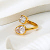Wholesale Women's Stackable Double Zircon Open Ring 18K Gold Plated Stainless Steel Geometric Drop Shape Minimalist Ins Style