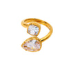 Wholesale Women's Stackable Double Zircon Open Ring 18K Gold Plated Stainless Steel Geometric Drop Shape Minimalist Ins Style