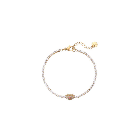 Wholesale Women's Stackable Geometric Stainless Steel And 18K Electroplated Bracelet With Pink Zircon And Gentle Devil's Eye Design