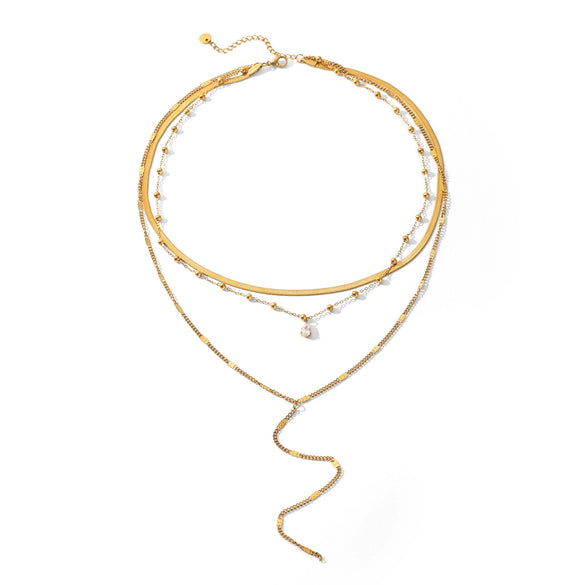 Wholesale Women's Stackable Multilayer Clavicle Necklace Yshaped Titanium Steel Plated With 18K Gold Nonfading Water Drop Zircon
