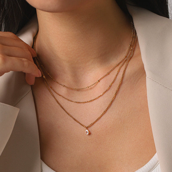 Wholesale Women's Stackable Multilayer Clavicle Necklace Yshaped Titanium Steel Plated With 18K Gold Nonfading Water Drop Zircon