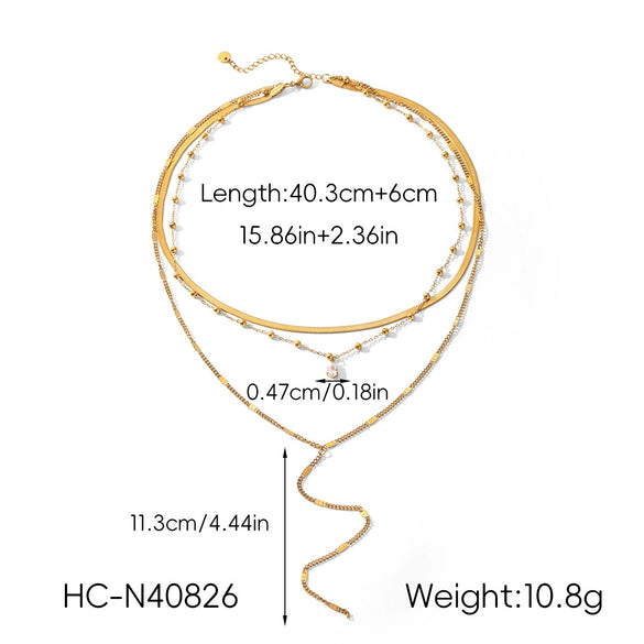 Wholesale Women's Stackable Multilayer Clavicle Necklace Yshaped Titanium Steel Plated With 18K Gold Nonfading Water Drop Zircon