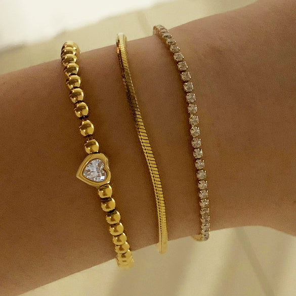 Wholesale Women's Stacked Beads Love Bracelet Suit Stainless Steel Geometric Design Electroplated Tennis Chain Simple High Grade Bracelet