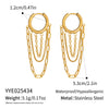 Wholesale Women's Stacked Chain Tassel Earrings With Geometric Lines In Titanium Steel And Stainless Steel Vacuum Real Gold Plated