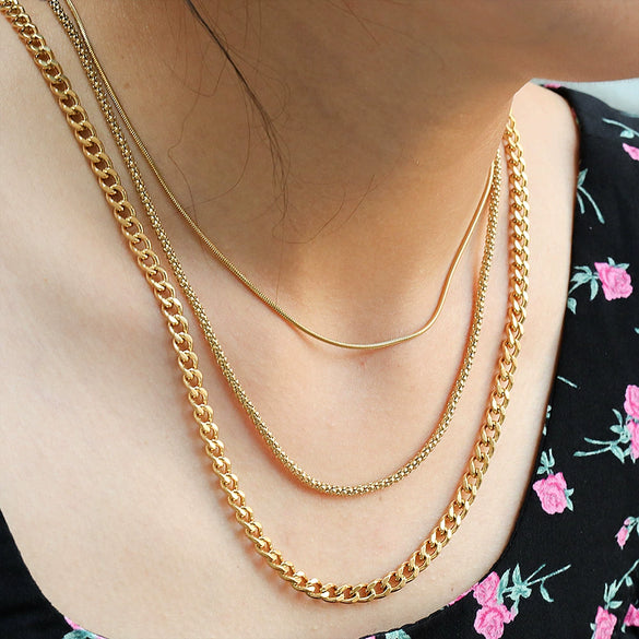 Wholesale Women's Stacking Hiphop Necklace Stainless Steel Oshaped Chain Geometric Style Electroplated