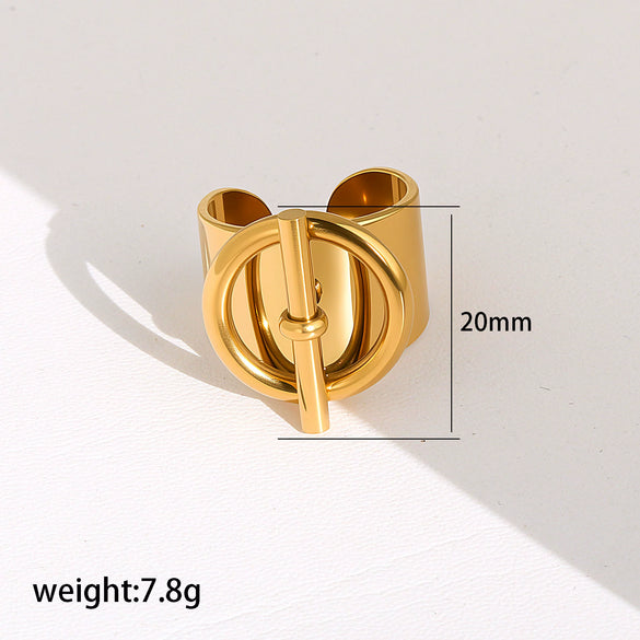 Wholesale Women's Stacking Stainless Steel Goldplated Ring With Geometric Heart Flower And Four Leaf Clover Shapes And Diamond Design