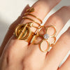 Wholesale Women's Stacking Stainless Steel Goldplated Ring With Geometric Heart Flower And Four Leaf Clover Shapes And Diamond Design