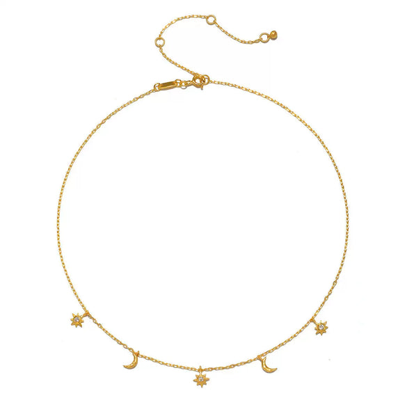 Wholesale Women's Stacking Style Sun Moon Zircon Stainless Steel Pendant Necklace With Dripping Oil And Electroplated 18K Gold Color Retention