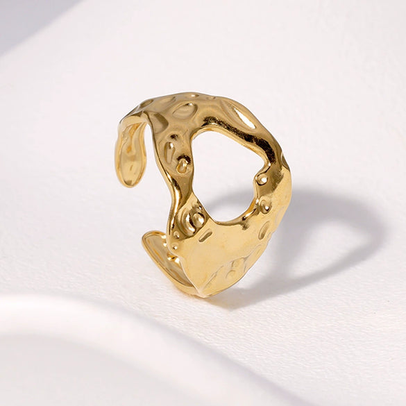 Wholesale Women's Stainless Steel Adjustable Asymmetric Gold Plated Fashion Ring
