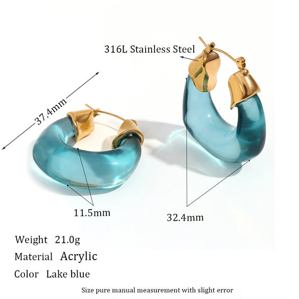 Wholesale Women's Stainless Steel And Acrylic Ushaped Retro Design Earrings With Electroplating