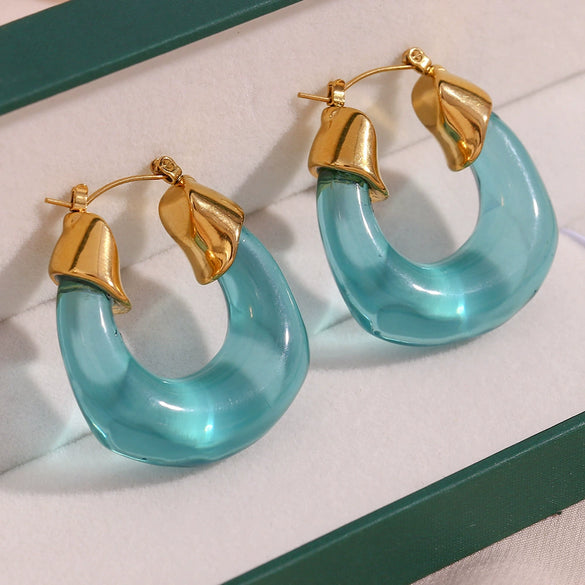 Wholesale Women's Stainless Steel And Acrylic Ushaped Retro Design Earrings With Electroplating