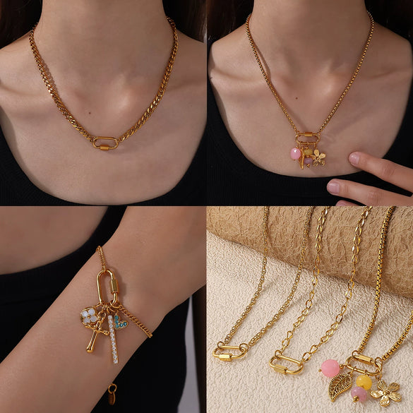 Wholesale Women's 316L Stainless Steel And Alloy Bracelets And Necklaces With Geometric And Small Animal Patterns Electroplated