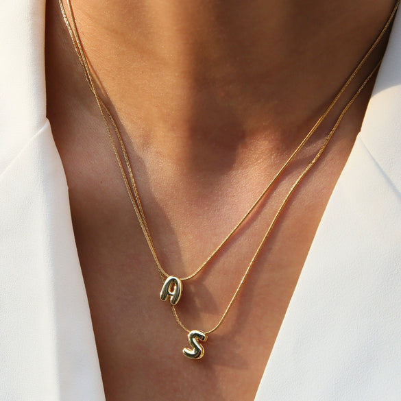 Wholesale Women's Stainless Steel And Copper Snake Chain Necklace With English Letters Pendant And Electroplating Process