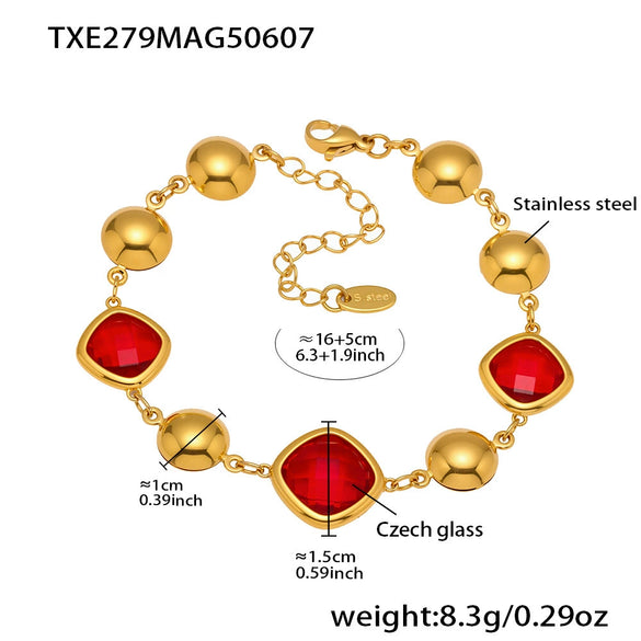 Wholesale Women's Stainless Steel And Czech Glass Stone Geometric Pattern Electroplated Ferris Wheel Cube Faceted Hollow Round Stitching Bracelet Hand Jewelry