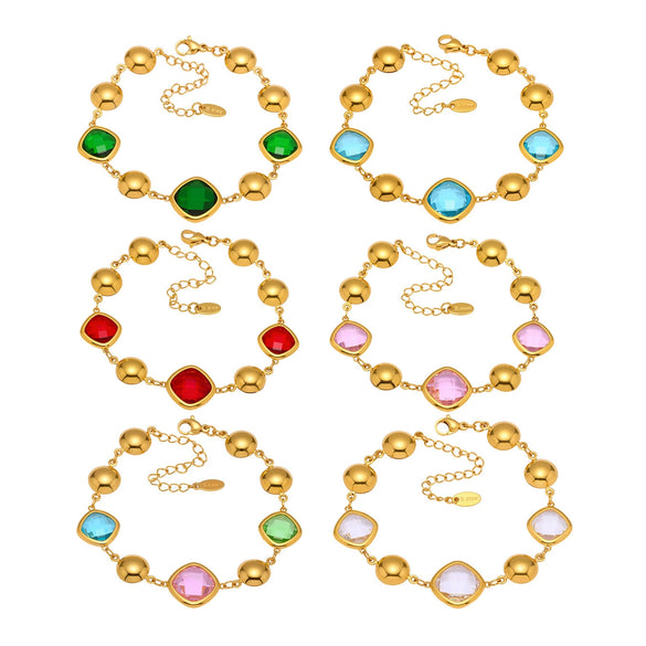 Wholesale Women's Stainless Steel And Czech Glass Stone Geometric Pattern Electroplated Ferris Wheel Cube Faceted Hollow Round Stitching Bracelet Hand Jewelry