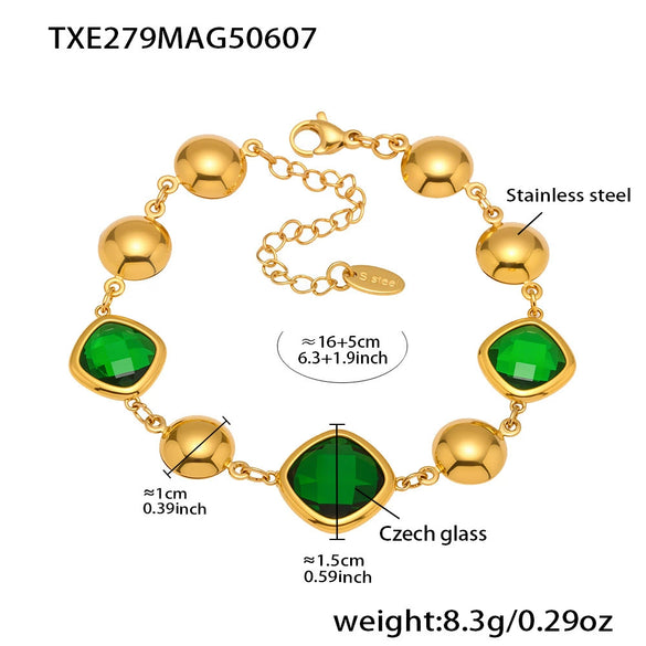 Wholesale Women's Stainless Steel And Czech Glass Stone Geometric Pattern Electroplated Ferris Wheel Cube Faceted Hollow Round Stitching Bracelet Hand Jewelry