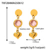 Wholesale Women's 316L Stainless Steel And Glass Geometric Heart Tassel Earrings With Electroplating
