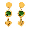 Wholesale Women's 316L Stainless Steel And Glass Geometric Heart Tassel Earrings With Electroplating