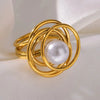 Wholesale Women's Stainless Steel And Imitation Pearl Ring French Retro Geometric Electroplated Light Luxury Elegant Allmatch Jewelry