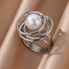 Wholesale Women's Stainless Steel And Imitation Pearl Ring French Retro Geometric Electroplated Light Luxury Elegant Allmatch Jewelry
