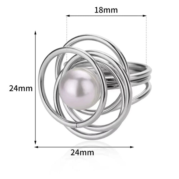Wholesale Women's Stainless Steel And Imitation Pearl Ring French Retro Geometric Electroplated Light Luxury Elegant Allmatch Jewelry