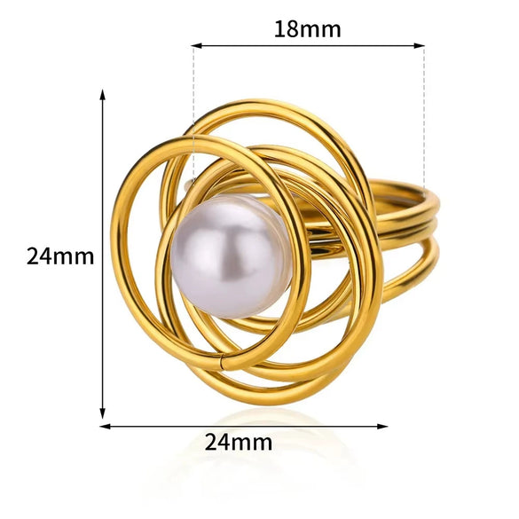 Wholesale Women's Stainless Steel And Imitation Pearl Ring French Retro Geometric Electroplated Light Luxury Elegant Allmatch Jewelry