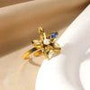 Wholesale Women's Stainless Steel And Imitation Pearl Ring With Bow And Heart Shape Electroplated Design