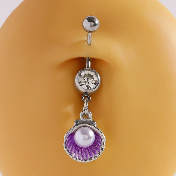Wholesale Women's Stainless Steel And K9 Geometric Shape Belly Button Ring With Butterfly Heart And Flower Pendants Fine Polished Navel Piercing Jewelry