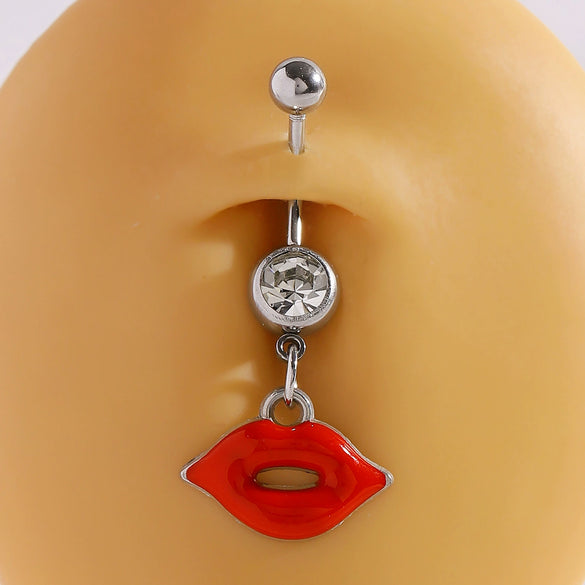 Wholesale Women's Stainless Steel And K9 Geometric Shape Belly Button Ring With Butterfly Heart And Flower Pendants Fine Polished Navel Piercing Jewelry