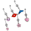Wholesale Women's Stainless Steel And K9 Geometric Shape Belly Button Ring With Butterfly Heart And Flower Pendants Fine Polished Navel Piercing Jewelry