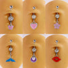 Wholesale Women's Stainless Steel And K9 Geometric Shape Belly Button Ring With Butterfly Heart And Flower Pendants Fine Polished Navel Piercing Jewelry