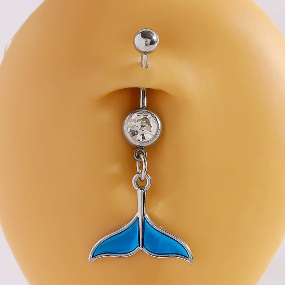 Wholesale Women's Stainless Steel And K9 Geometric Shape Belly Button Ring With Butterfly Heart And Flower Pendants Fine Polished Navel Piercing Jewelry