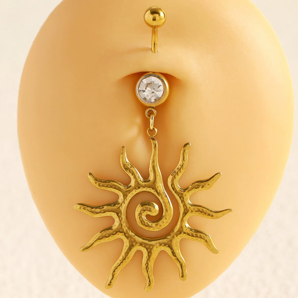 Wholesale Women's Stainless Steel And K9 Geometric Shape Belly Button Ring With Butterfly Heart And Flower Pendants Fine Polished Navel Piercing Jewelry