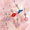 Wholesale Women's Stainless Steel And K9 Geometric Shape Belly Button Ring With Butterfly Heart And Flower Pendants Fine Polished Navel Piercing Jewelry