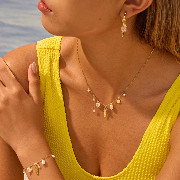 Wholesale Women's Stainless Steel And 18K Gold Electroplated Heart Drop Bell Jewelry Set Including Necklace Earrings And Bracelet