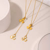 Wholesale Women's Stainless Steel And Natural Fritillary Ferris Wheel Heartshaped Geometric Tassel Necklace Goldplated Adjustable Clavicle Chain