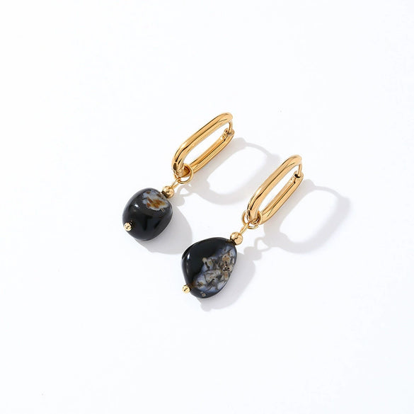 Wholesale Women's Stainless Steel And Natural Stone Simple Light Luxury Style Irregular Earrings