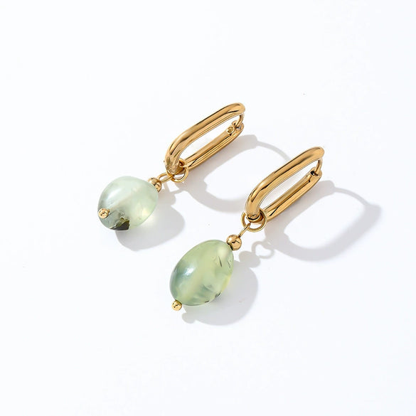Wholesale Women's Stainless Steel And Natural Stone Simple Light Luxury Style Irregular Earrings