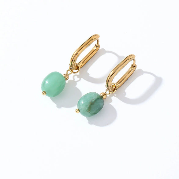 Wholesale Women's Stainless Steel And Natural Stone Simple Light Luxury Style Irregular Earrings