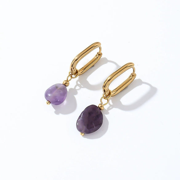 Wholesale Women's Stainless Steel And Natural Stone Simple Light Luxury Style Irregular Earrings
