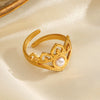 Wholesale Women's Stainless Steel And Pearl Crown Ring With Electroplating