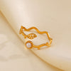 Wholesale Women's Stainless Steel And Pearl Leaf Ring With Electroplating And Retro Style