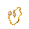 Wholesale Women's Stainless Steel And Pearl Leaf Ring With Electroplating And Retro Style